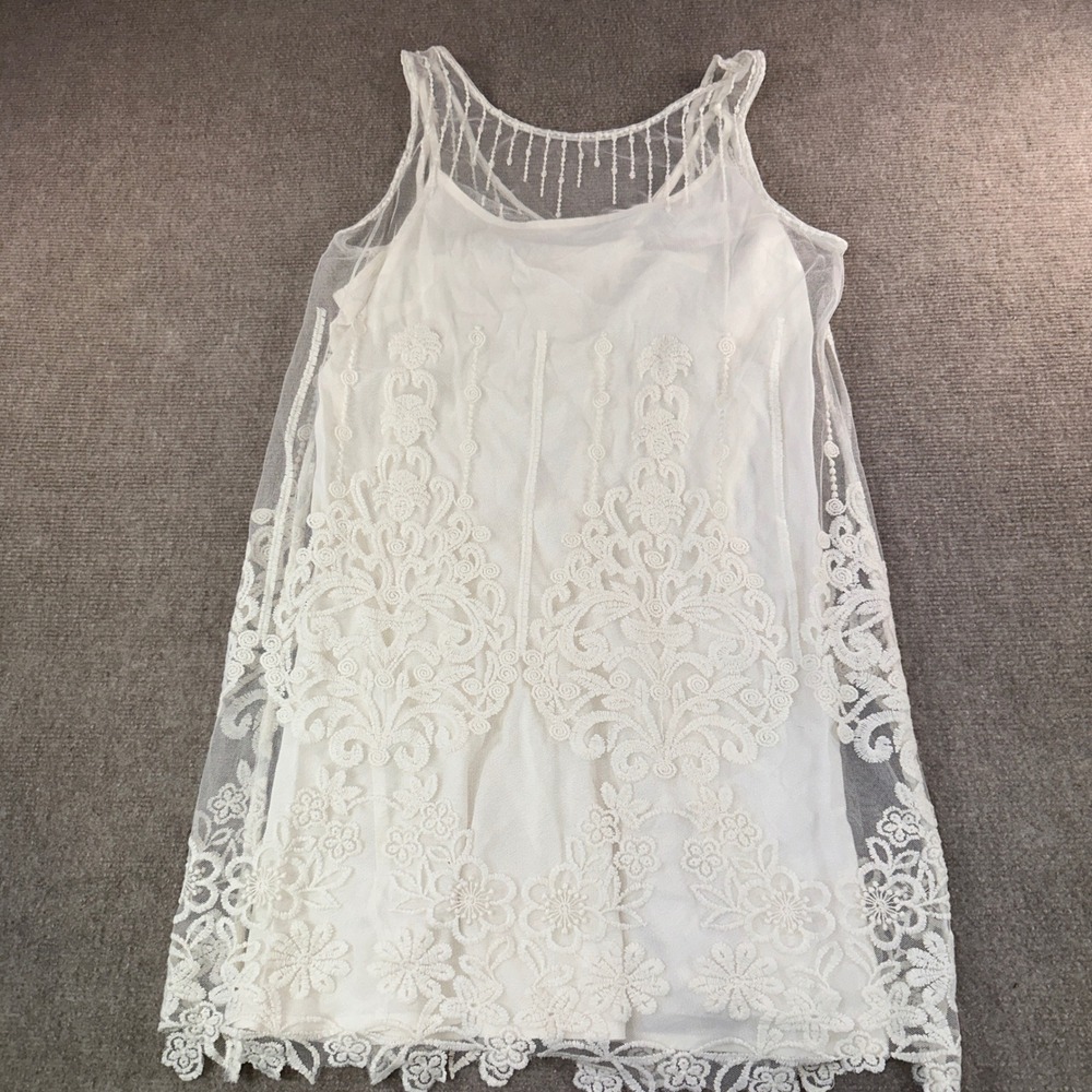 Free People Ivory Lace Mesh Embroidered Mini Dress Sorority-Preference-Rush‎